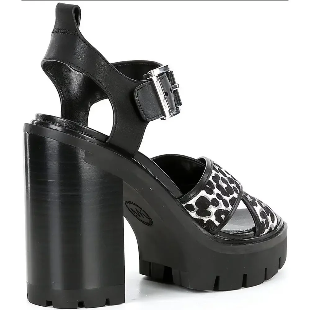 Michael Kors Colby Platform Lug Sandals Leopard Calf Hair Size 8.5 NWT - Picture 3 of 11